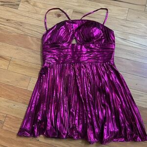 fuchsia metallic pleated dress